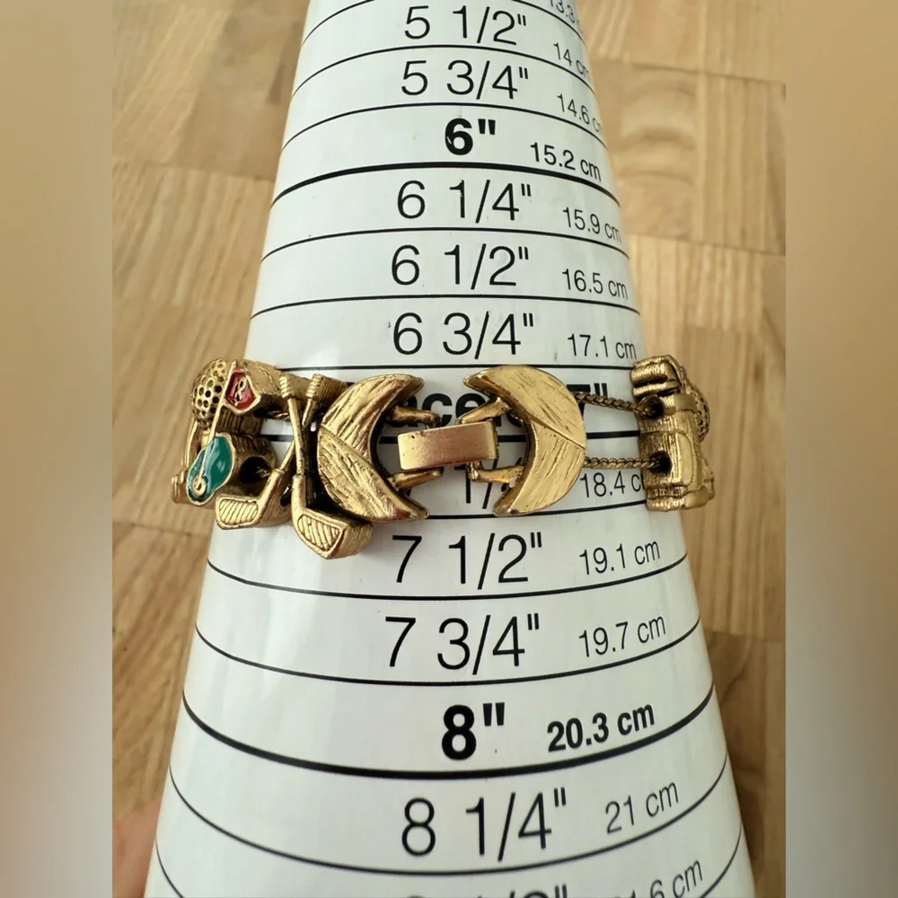 Vintage gold tone golf charm slider bracelet